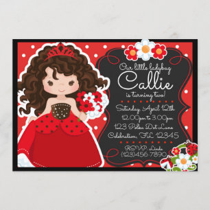 Invitation Fête d'anniversaire de princesse coccinelle filles