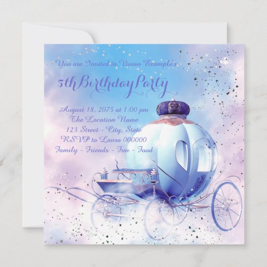 Invitation Fête d'anniversaire de princesse de conte de fées (Dos)