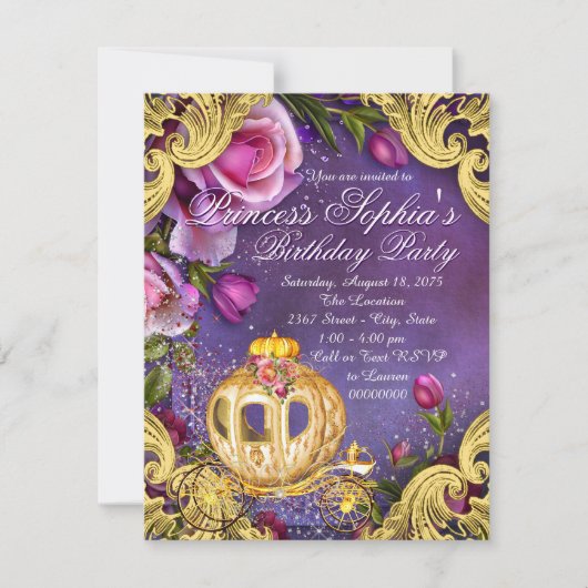 Invitation Fête d'anniversaire de princesse de conte de fées (Devant)
