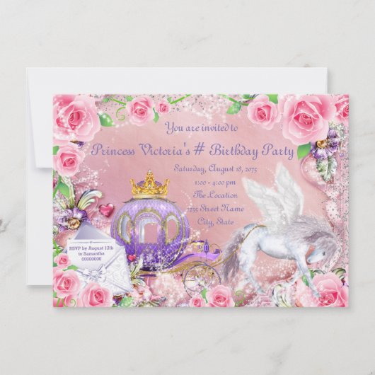 Invitation Fête d'anniversaire de princesse de conte de fées (Devant)
