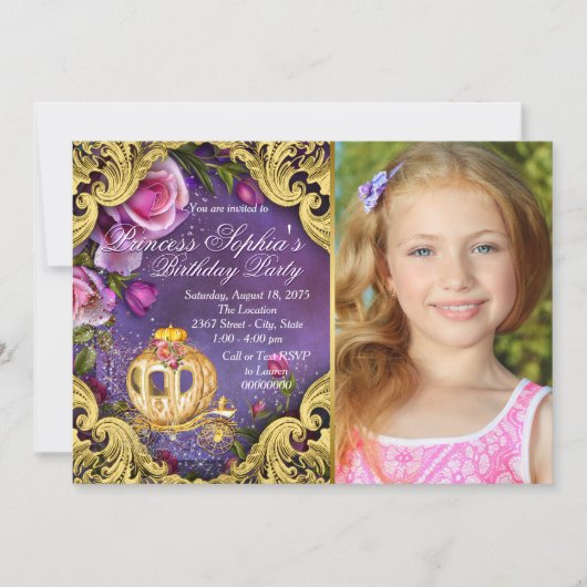 Invitation Fête d'anniversaire de princesse de conte de fées (Devant)