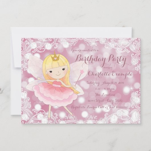 Invitation Fête d'anniversaire de princesse fée (Devant)