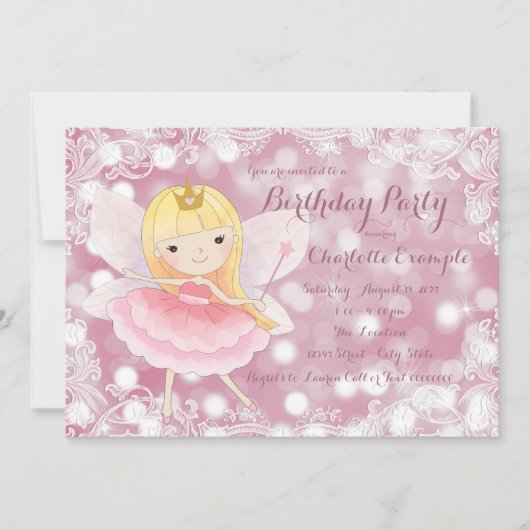 Invitation Fête d'anniversaire de princesse fée (Devant)