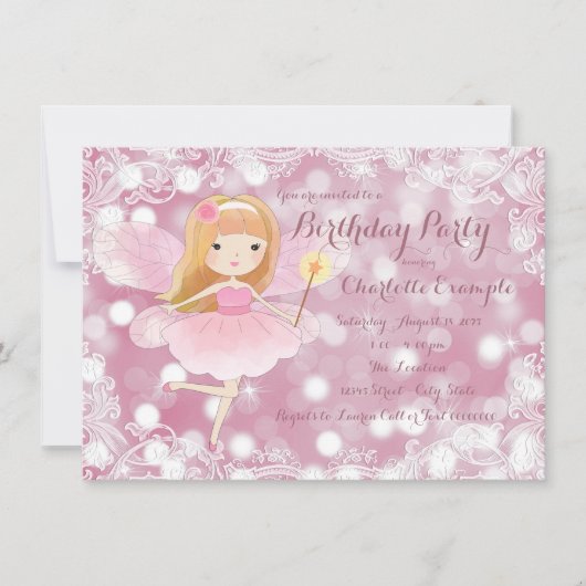 Invitation Fête d'anniversaire de princesse fée pour filles (Devant)