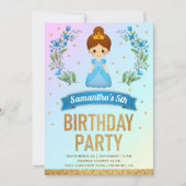 Invitation Fête d'anniversaire de princesse florale bleue ave (Devant)