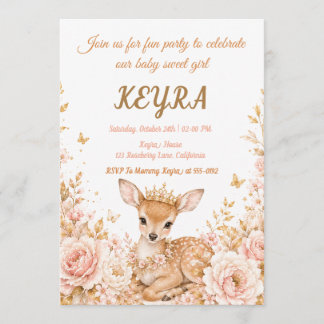 Invitation Fête d'anniversaire de princesse florale cerf roya