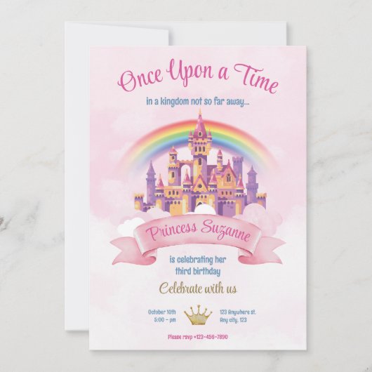 Invitation Fête d'anniversaire de princesse illustrative colo (Devant)