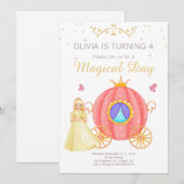 Invitation Fête d'anniversaire de princesse Jour magique Carr (Devant / Derrière)