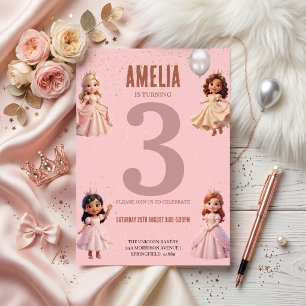 Invitation Fête d'anniversaire de princesse pour filles