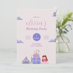 Invitation Fête d'anniversaire de princesse rose et violet po