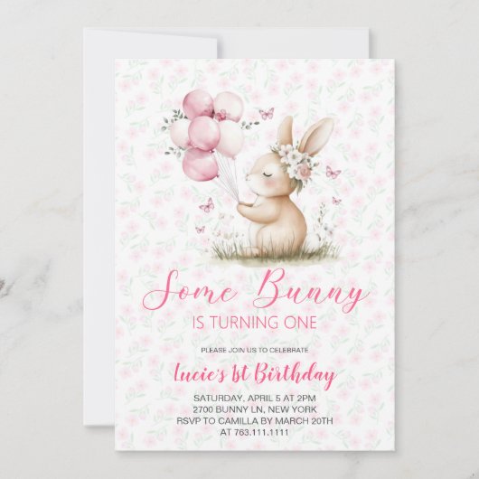 Invitation Fête d'anniversaire de printemps de Some Bunny (Devant)