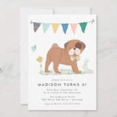 Invitation Fête d'anniversaire de Pug avec nœud papillon mign (Devant)