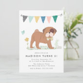 Invitation Fête d'anniversaire de Pug avec nœud papillon mign (Debout devant)