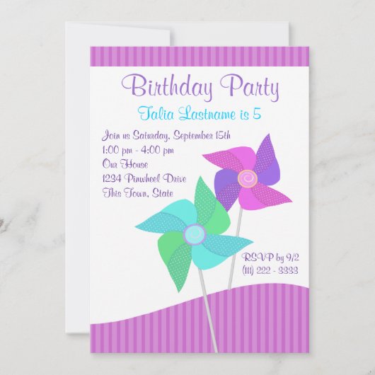 Invitation Fête d'anniversaire de Purple and Blue Pinwheel (Devant)