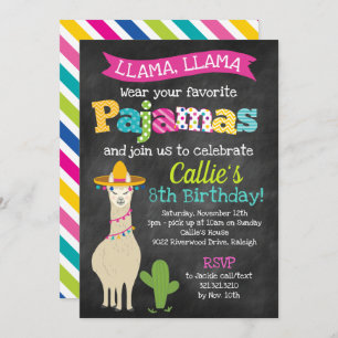 Invitation Fête d'anniversaire de pyjama de lama