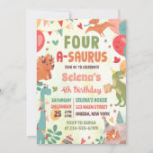 Invitation Fête d'anniversaire de quatre ans de joli dinosaur (Devant)