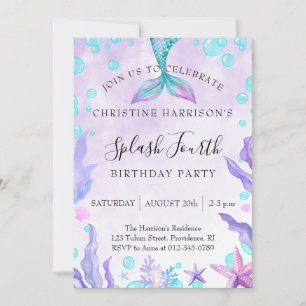 Invitation Fête d'anniversaire de quatrième fille "Splash" Si