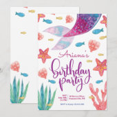 Invitation Fête d'anniversaire de queue de sirène (Devant / Derrière)