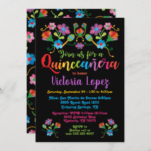 Invitation Fête d'anniversaire de Quinceañera avec broderie