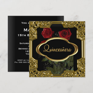 Invitation Fête d'anniversaire de Quinceanera Or Noir
