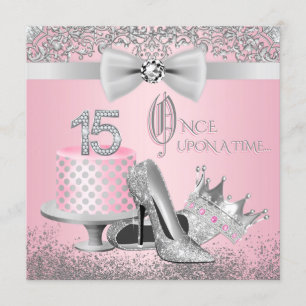 Invitation Fête d'anniversaire de Quinceanera rose et argenté