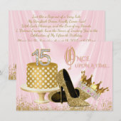 Invitation Fête d'anniversaire de Quinceañera rose et or (Devant / Derrière)