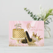 Invitation Fête d'anniversaire de Quinceañera rose et or (Debout devant)