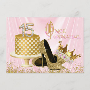 Invitation Fête d'anniversaire de Quinceañera rose et or
