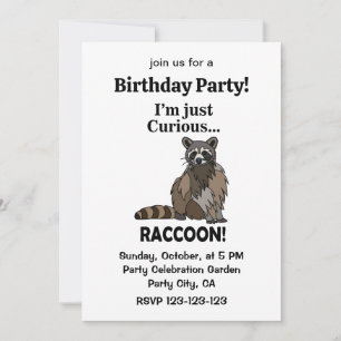 Invitation Fête d'anniversaire de raton laveur drôle et curie