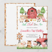 Invitation Fête d'anniversaire de Red Farm Animaux (Devant / Derrière)