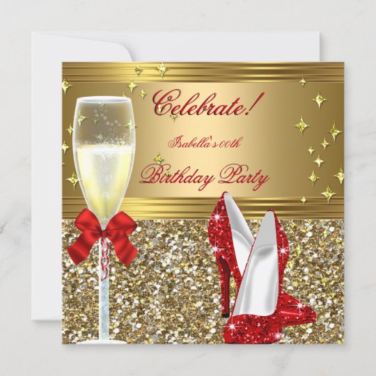 Invitation Fete D Anniversaire De Red Gold Champagne Heels Zazzle Be