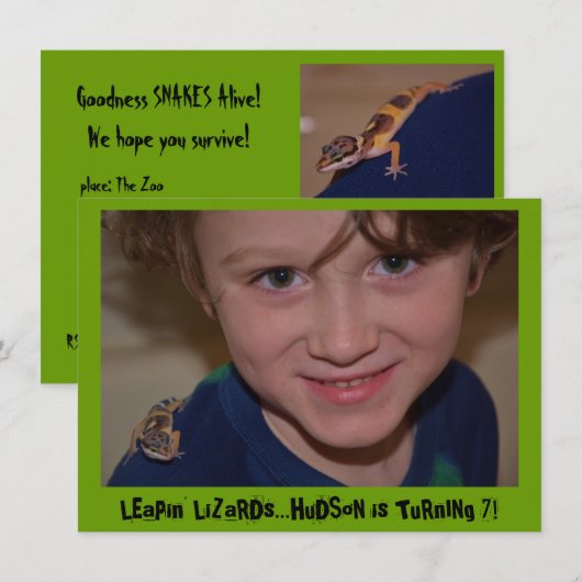 Invitation Fête d'anniversaire de Reptile (Devant / Derrière)