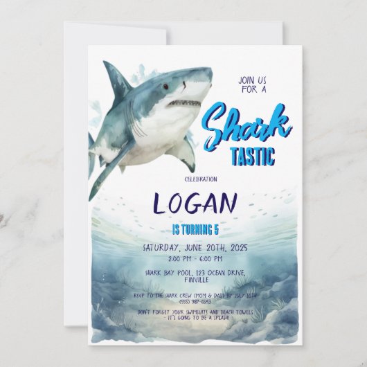 Invitation Fête d'anniversaire de requins (Devant)