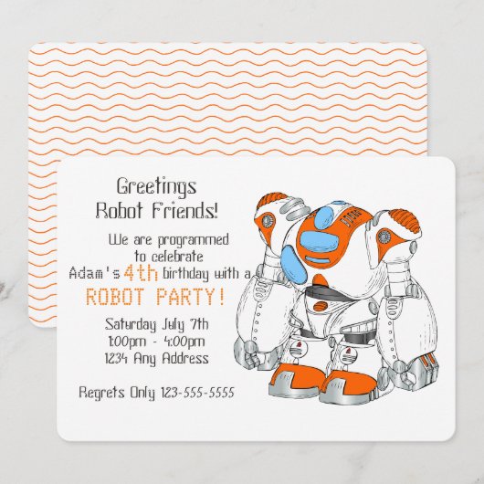 Invitation Fête d'anniversaire de robot (Devant / Derrière)