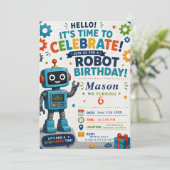 Invitation Fête d'anniversaire de robot (Debout devant)