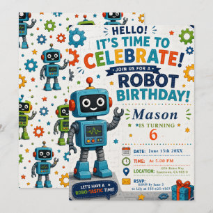 Invitation Fête d'anniversaire de robot