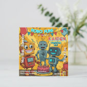 Invitation Fête d'anniversaire de robot amusant Robo (Debout devant)