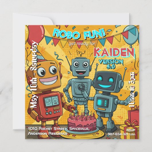 Invitation Fête d'anniversaire de robot amusant Robo (Devant)