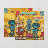 Invitation Fête d'anniversaire de Robot Fun Robot (Devant / Derrière)