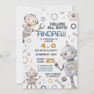 Invitation Fête d'anniversaire de robot technologique personn