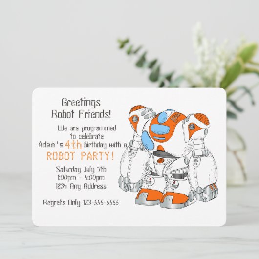 Invitation Fête d'anniversaire de robots (Debout devant)