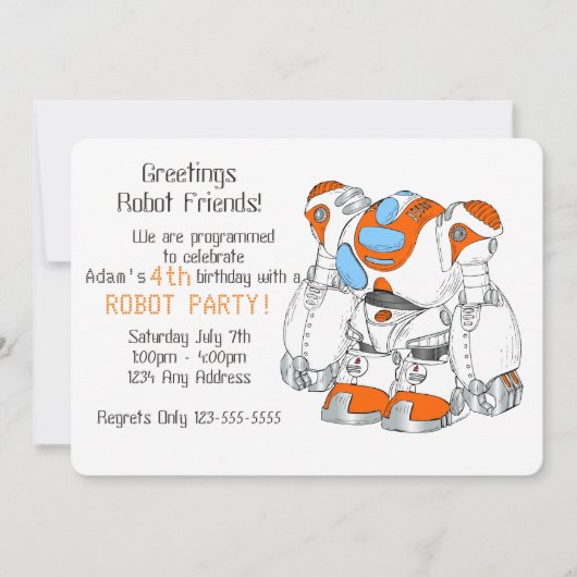 Invitation Fête d'anniversaire de robots (Devant)