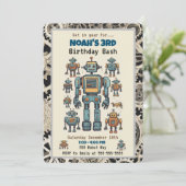 Invitation Fête d'anniversaire de robots (Debout devant)