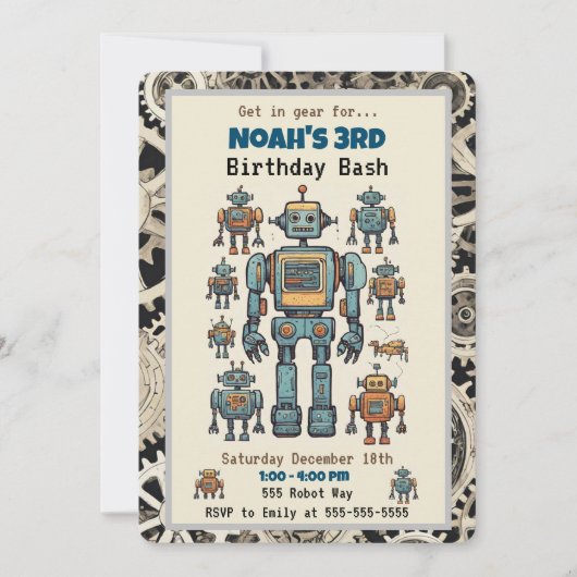 Invitation Fête d'anniversaire de robots (Devant)