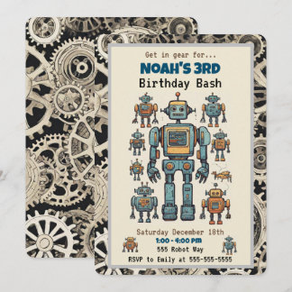 Invitation Fête d'anniversaire de robots