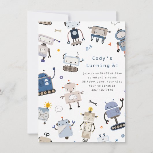 Invitation Fête d'anniversaire de robots (Devant)