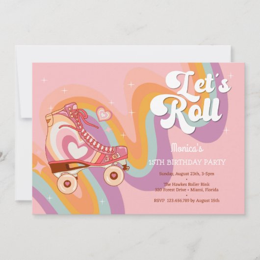 Invitation Fête d'anniversaire de roller retro (Devant)