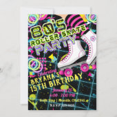 Invitation Fête d'anniversaire de roller skating Rétro 80 (Devant)