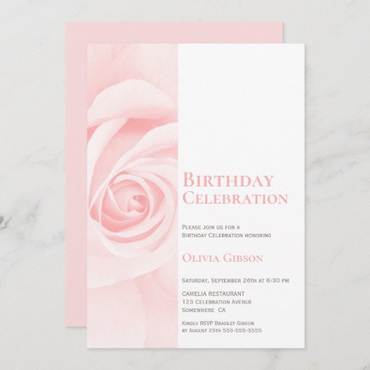 Invitation Fête d'anniversaire de Rose moderne (Devant / Derrière)