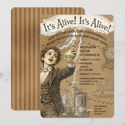 Invitation Fête d'anniversaire de scientifique fou Science ga (Devant / Derrière)